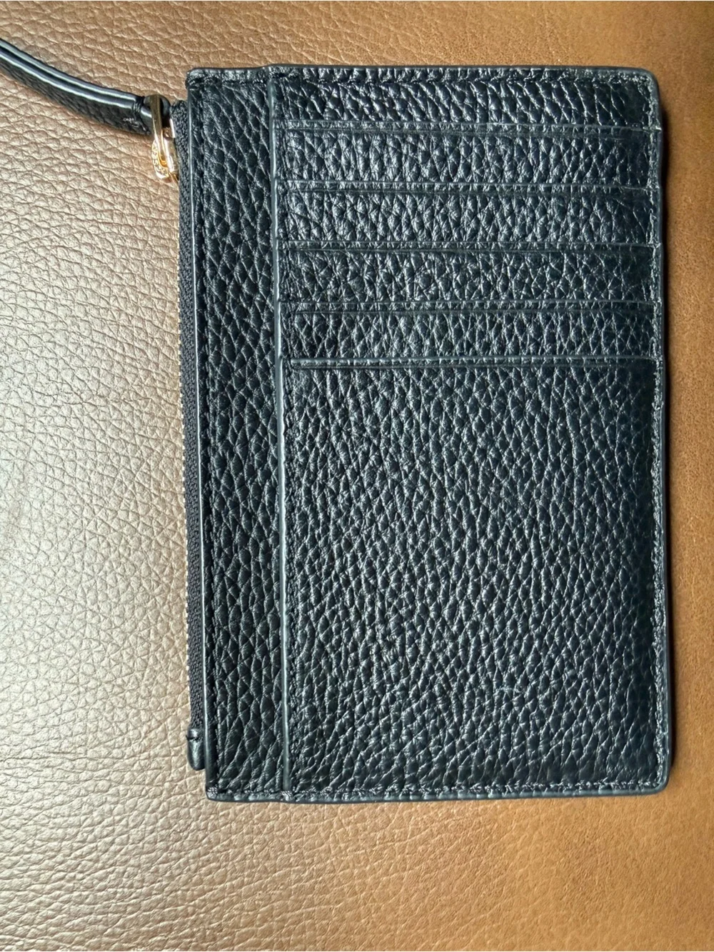 Tory Burch Britten Black Pebbled Leather Zip Card Case